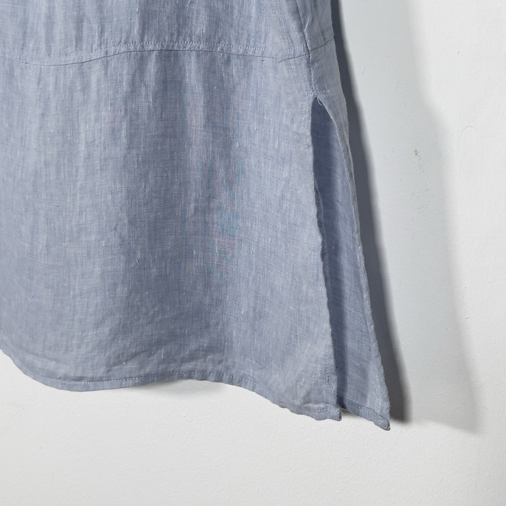 Tahari 100% Linen Tunic Shirt Womens Sz L Blue Roll Tab Sleeves Relaxed - Picture 7 of 12